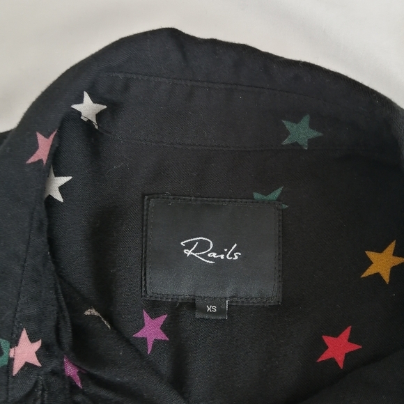 Rails Rocsi Rayon Button Up in Black Onyx With Rainbow Stars Size XS - Picture 12 of 16